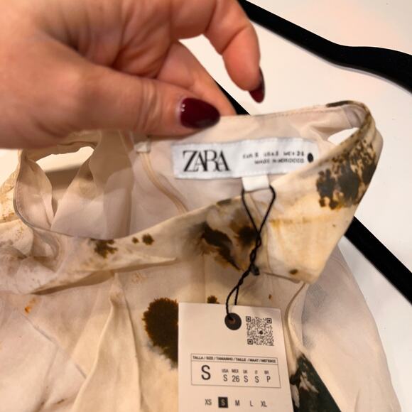 NWT Zara ZW Collection Cream Printer High Neck Gathered Maxi Dress Small - Picture 5 of 12